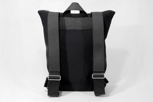 STERTHOUS - Black Neoprene Backpack with perforated leather and laptop pocket