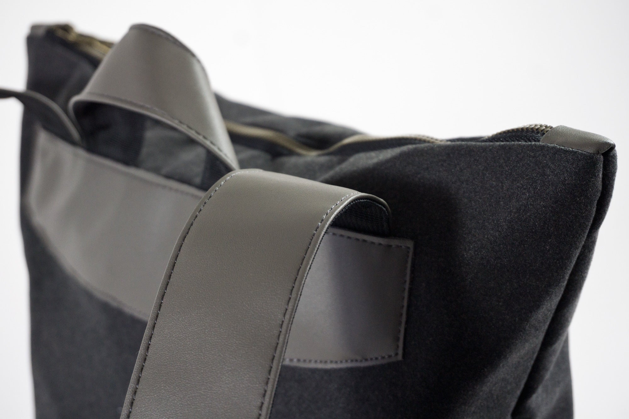 STERTHOUS - charcoal and sage green laptop backpack with vegan leather details